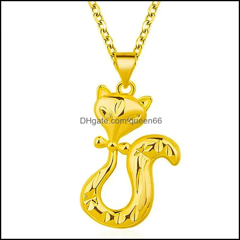 gold plated fox pendants with water wave necklaces copper 24k gold plated pendants gold plated jewelry charm necklace ladies fox