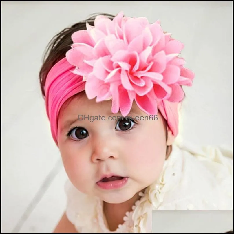 nylon headbands hairbands hair wraps big chiffon flower elastics for baby girls born infant toddlers kids