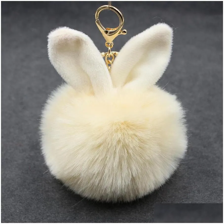 fluffy rabbit fur pompom key rings women girl cute pompoms keychain puff ball keyfobs female jewelry party gifts