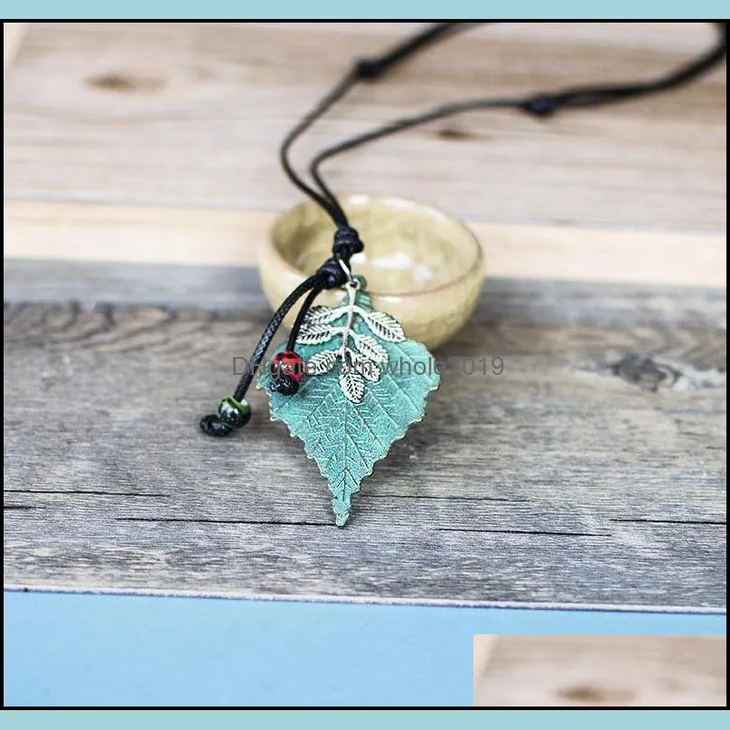 pretty necklaces pendants wholesale chokeres collares mujer sweater kolye bijoux femme green leaf necklace