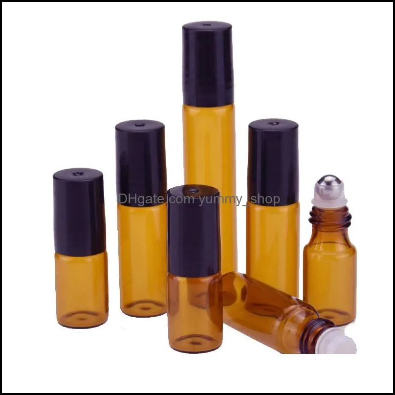 3ml 5ml amber glass roll on bottle travel essential oil perfume bottle with stainless steel balls