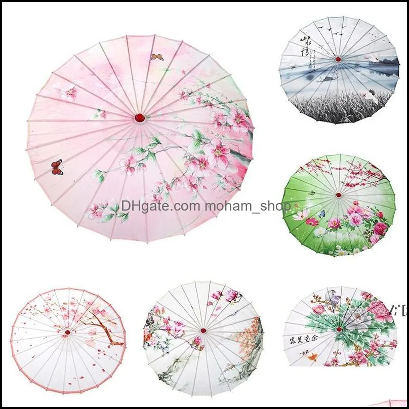 retro manual oil paper umbrellas long handle dance performance craft umbrella fashion printing waterproof props parasol rrf14173