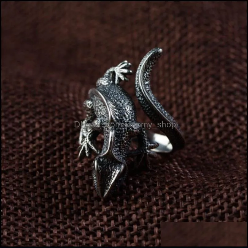 trendy personalized adjustable vintage lizard ring men cute cabrite gecko chameleon anole rings women animal jewellery gift punk1 618