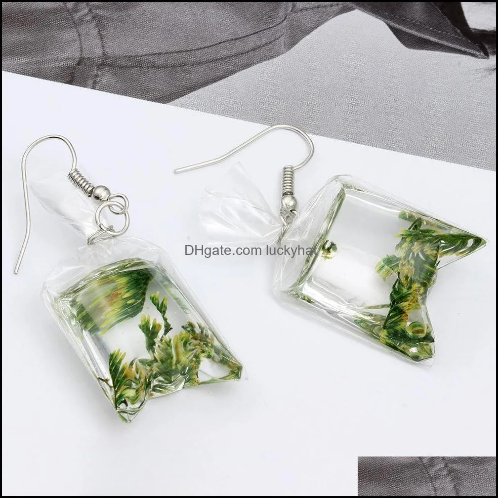 dried flower earrings creative plant dry clover earring fashion pressed flower glass earin