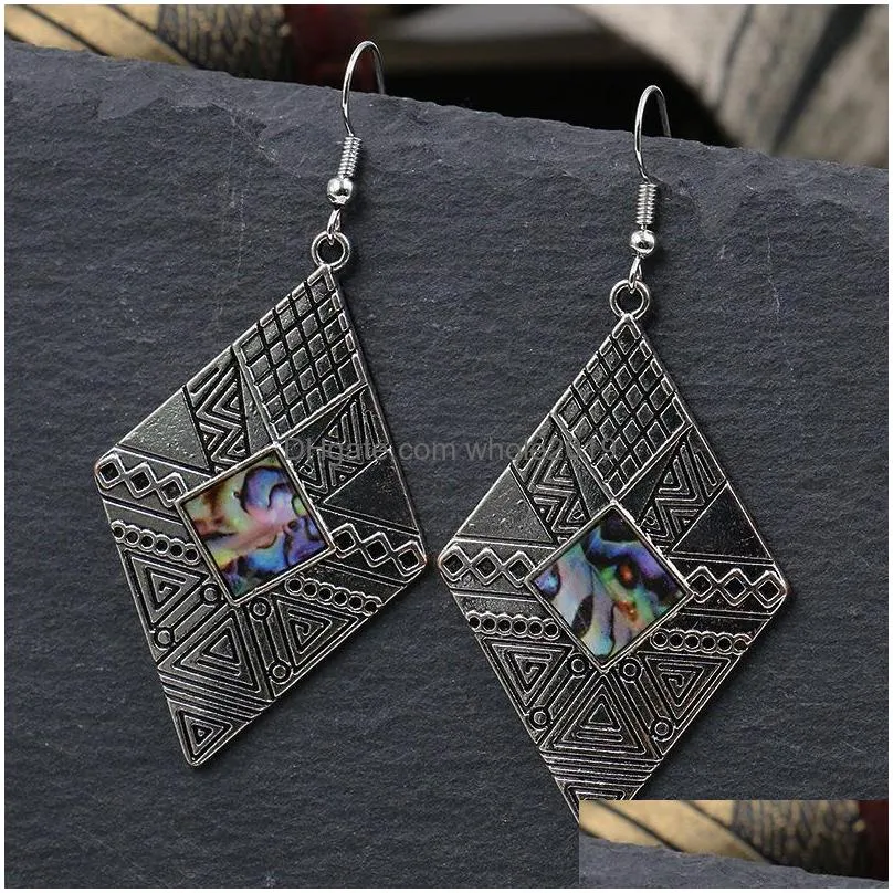 bohemian fashion jewelry womens vintage earrings abalone shell rhombus dangle earrings
