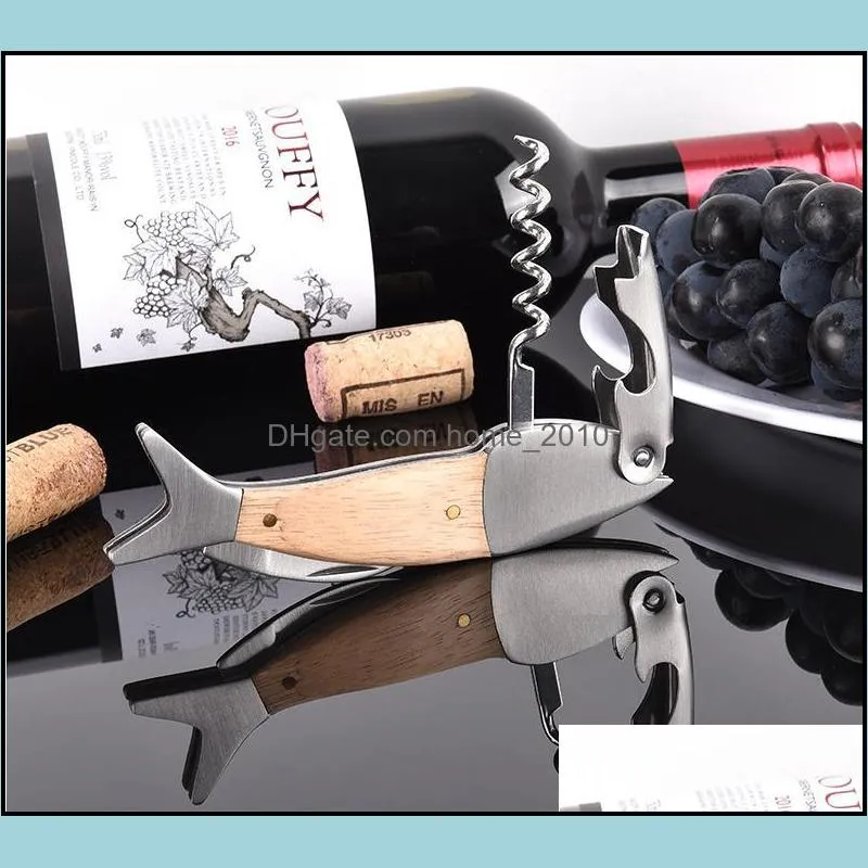 professional stainless steel wooden fish bones wine opener bottle corkscrew opener premium rabbit lever corkscrew for wine sn2564