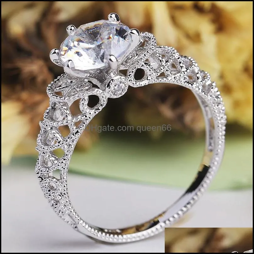 hollowout crystal finger ring for women wedding jewelry