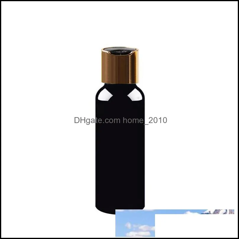 100/150/200/250ml empty black plastic cosmetics lotion bottle with gold disc screw lid shampoo pet containers cosmetic packaging