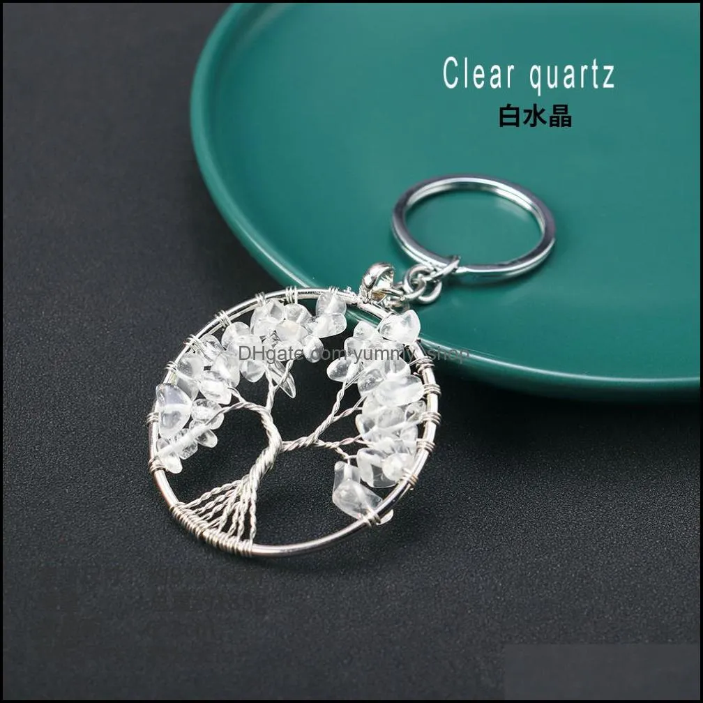 natural quartzs tree of life keychain handbag charm car hanging decoration ornaments 7 chakra pendant keyring keyholder
