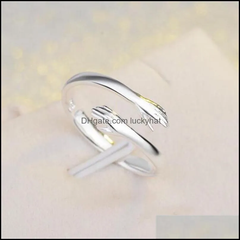 love embrace silver color ring fashion lady open ring jewelry gifts for lovers