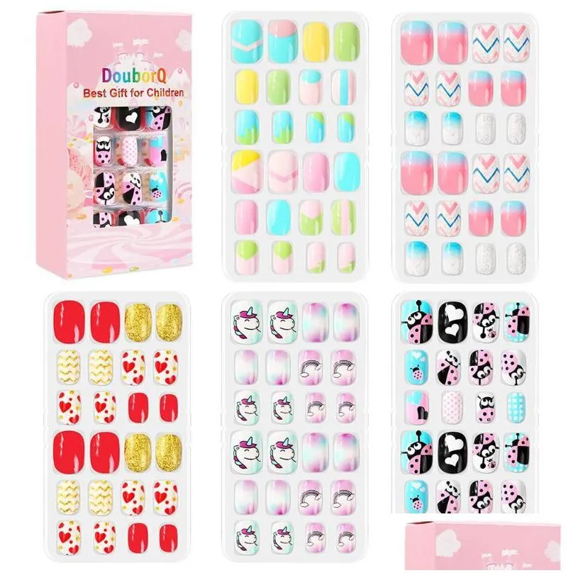 false nails 120pcs kids cartoon fake full cover press stick on children nail stickers decor girls giftsfalse stac22