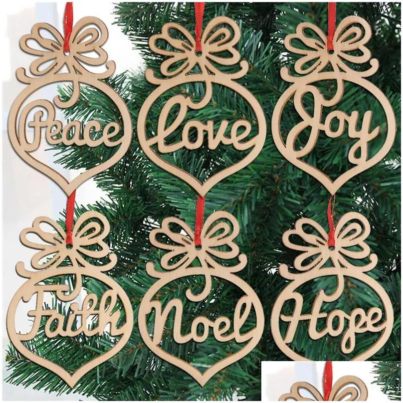 6pcs/pack christmas letter wood heart bubble pattern ornament christmas tree decorations home festival ornaments hanging gift fy7173