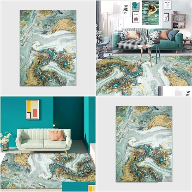 nordic modern blue green abstract sea water golden kitchen living room bedroom bedside carpet