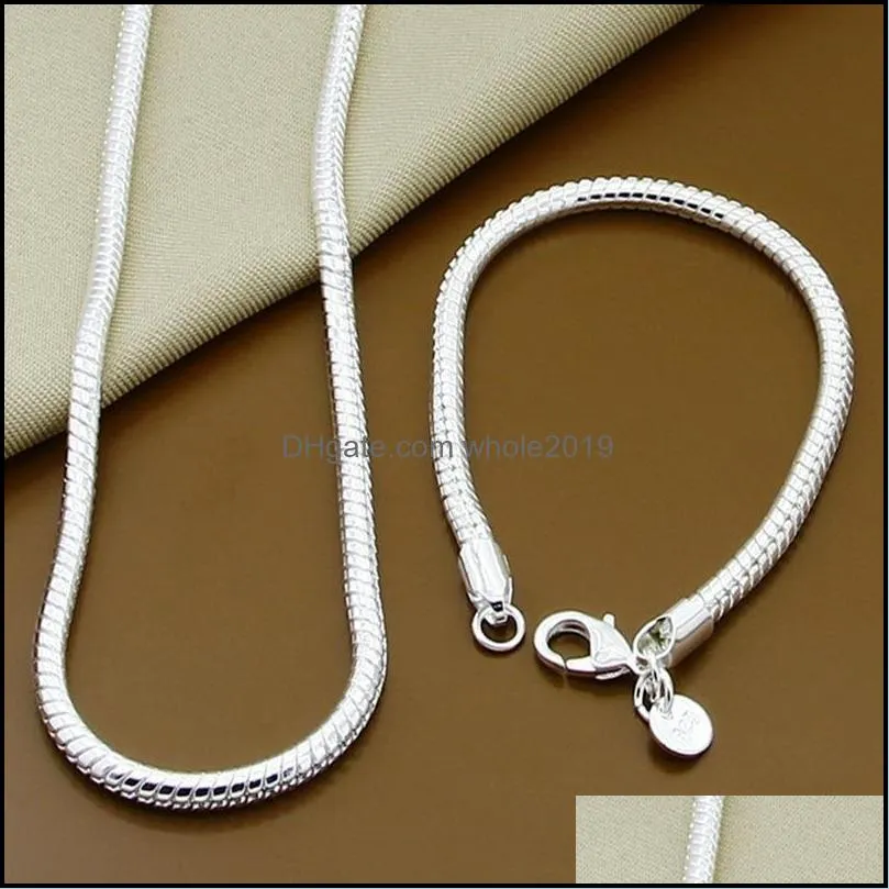 925 sterling silver solid 18/20/24 inch snake chain bracelet necklace for women men brand sets fashion charm jewelry 1208 t2