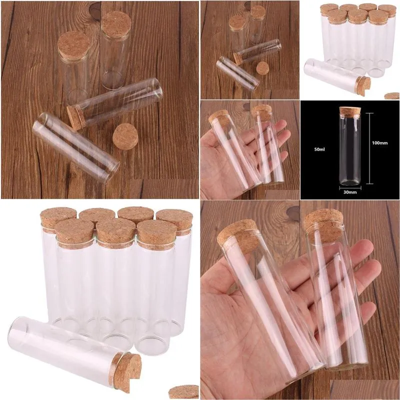 storage bottles jars 24pcs 50ml size 30x100mm test tube with cork stopper spice container vials diy craft