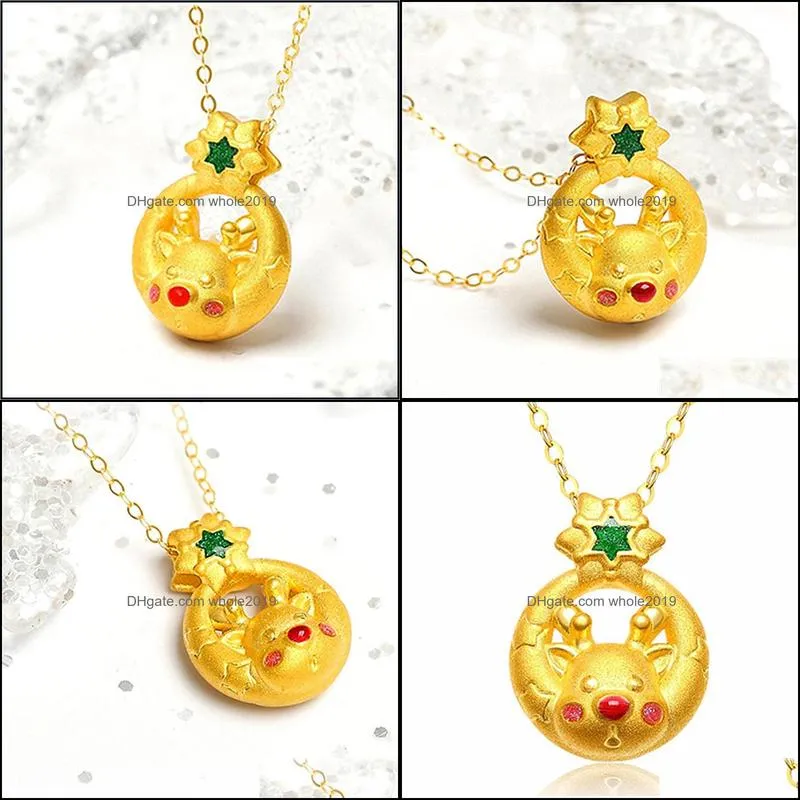 18k yellow sand gold pendant necklace for women fine jewelry gift love pendant chain gold necklace christmas day elk necklaces