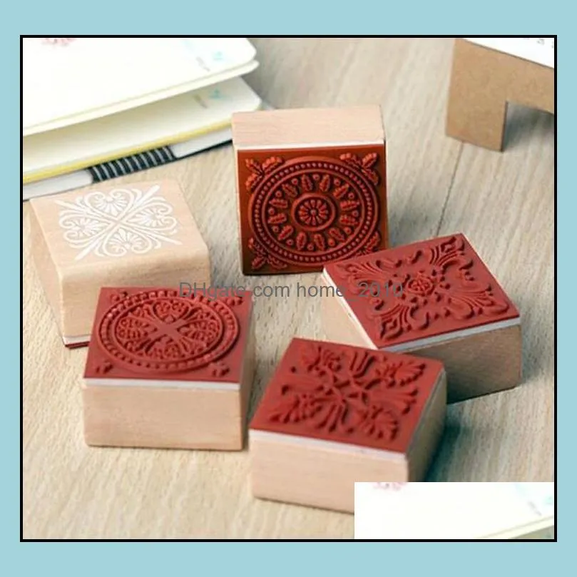 600pcs/lot 4x4cm sweet lace series wood round stamp square shape gift stamp sn4665