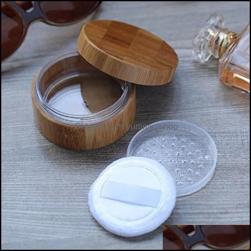 30 ml empty powder case bamboo cosmetic jar makeup loose powder box case container holder with sifter lids and powder puff