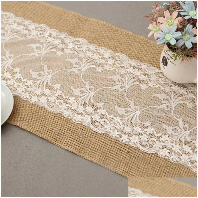 hessian lace table runner tablecloth 275x30cm vintage lace burlap linen table runner wedding party decor vintage tablecloth tqq bh3010