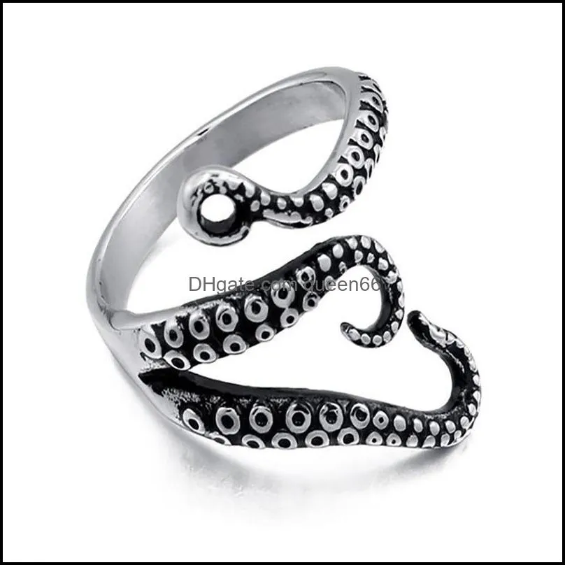 punk gothic octopus finger band ring jewelry open adjustable size