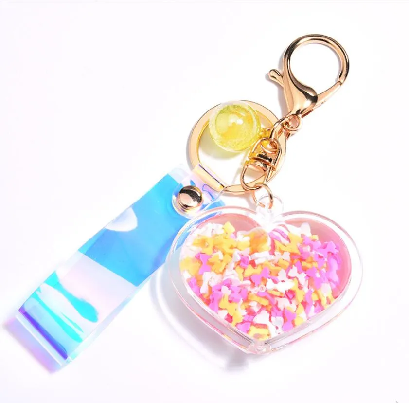 fashion sequins heart keychain for women pendant transparent quicksand sequin key chain mobile phone bag car pendant keychain