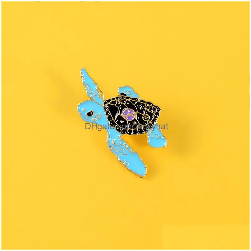 cartoon little turtle alloy brooch enamel pins childrens jewelry goldplated cute crawling blue tortoise paint badge shirt bag