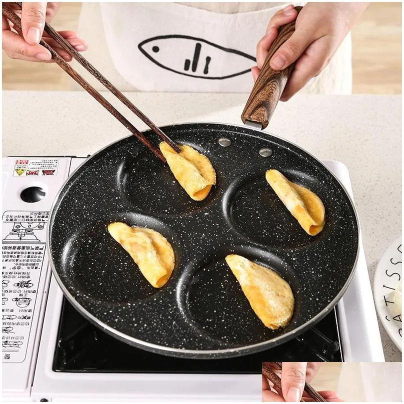 holes egg frying pan hamburger nonstick pot aluminum alloy cooking saucepan heart shaped omelet cookware with wooden handle pans