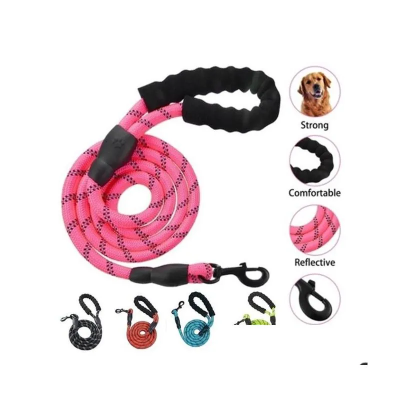 2020 pet leash night reflective strong dog leash 1.5m long training durable nylon rope leashes for medium big dog collar pet supplies