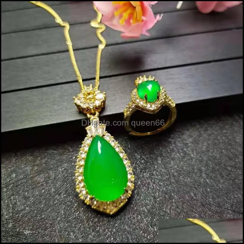 pendant necklaces live streaming supply wholesale high chalcedony inlaid925silver ring twopiece set jade gift jewelrypendant