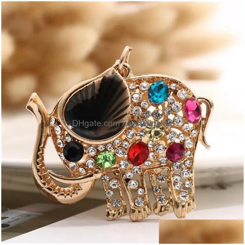 gold metal crystal elephant keychain rhinestone charm women handbags animal key chain key ring pendant jewelry