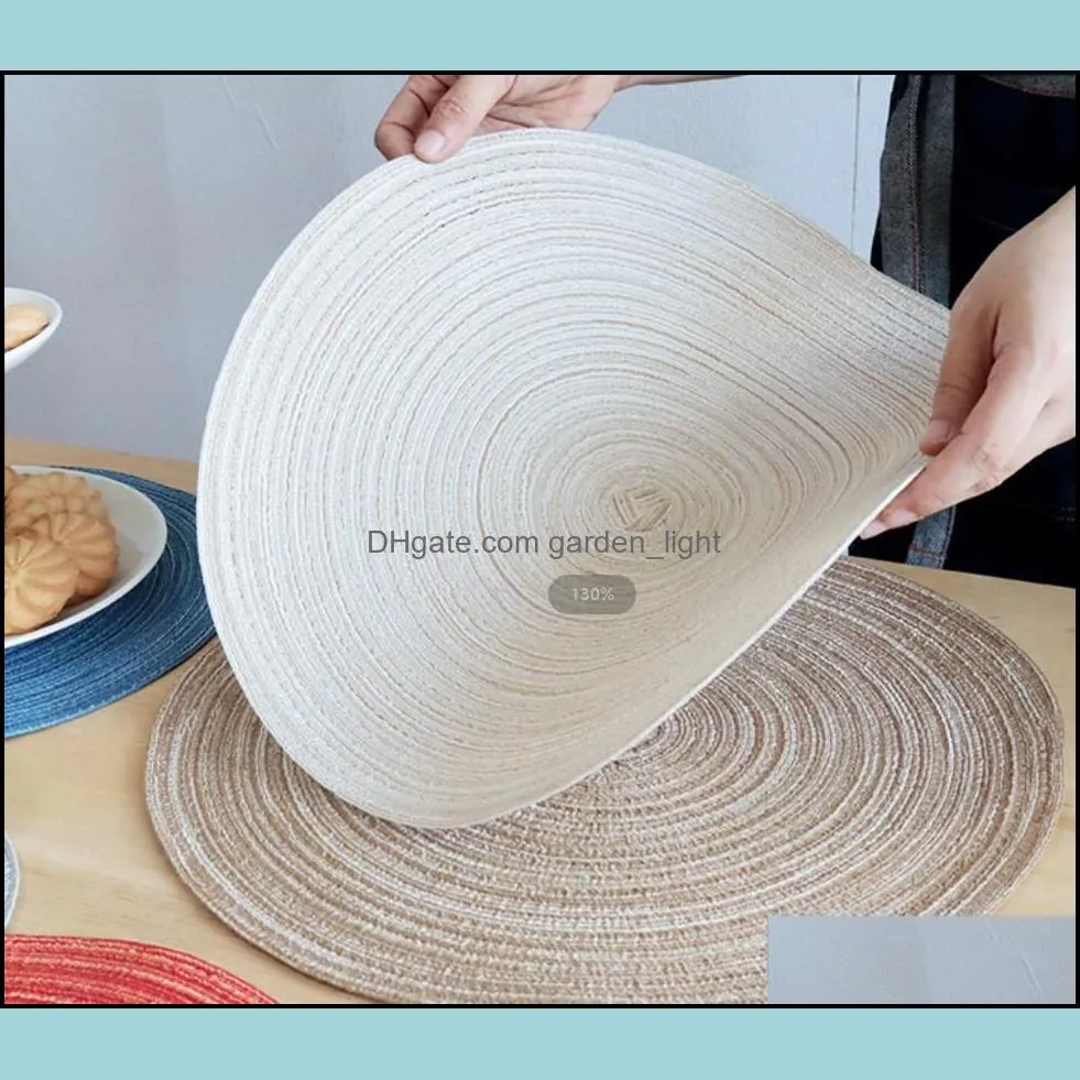 12 inch nordic style home dining table with baked food background round insulation pad imitation cotton yarn placemat