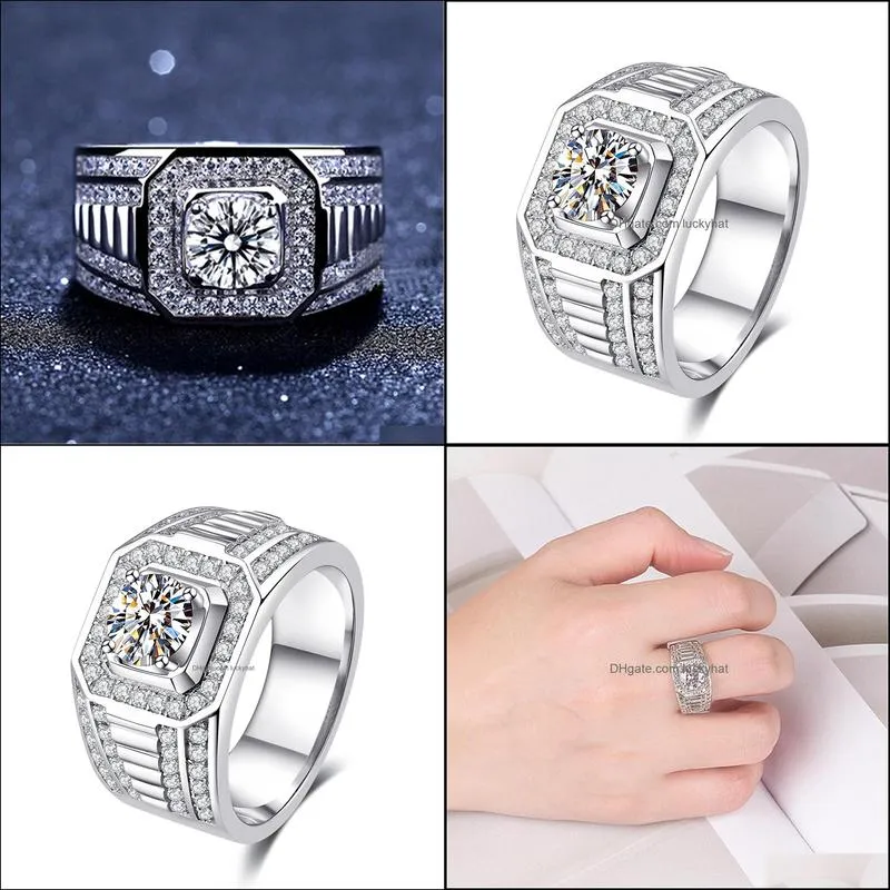 silver ring fashion atmosphere inlaid zircon rings birthday wedding party gift luxury ring