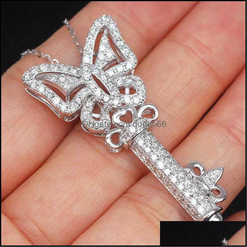 pendant necklaces butterfly key shape necklace theme party women statement jewelry silver plated zircon sweater chain collarspendant