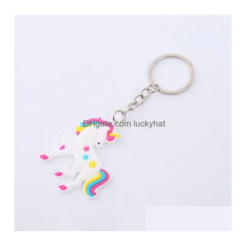 16 styles cartoon keychain pvc soft rubber doll pendant keychains rainbow horse handicraft accessories pendant keyring
