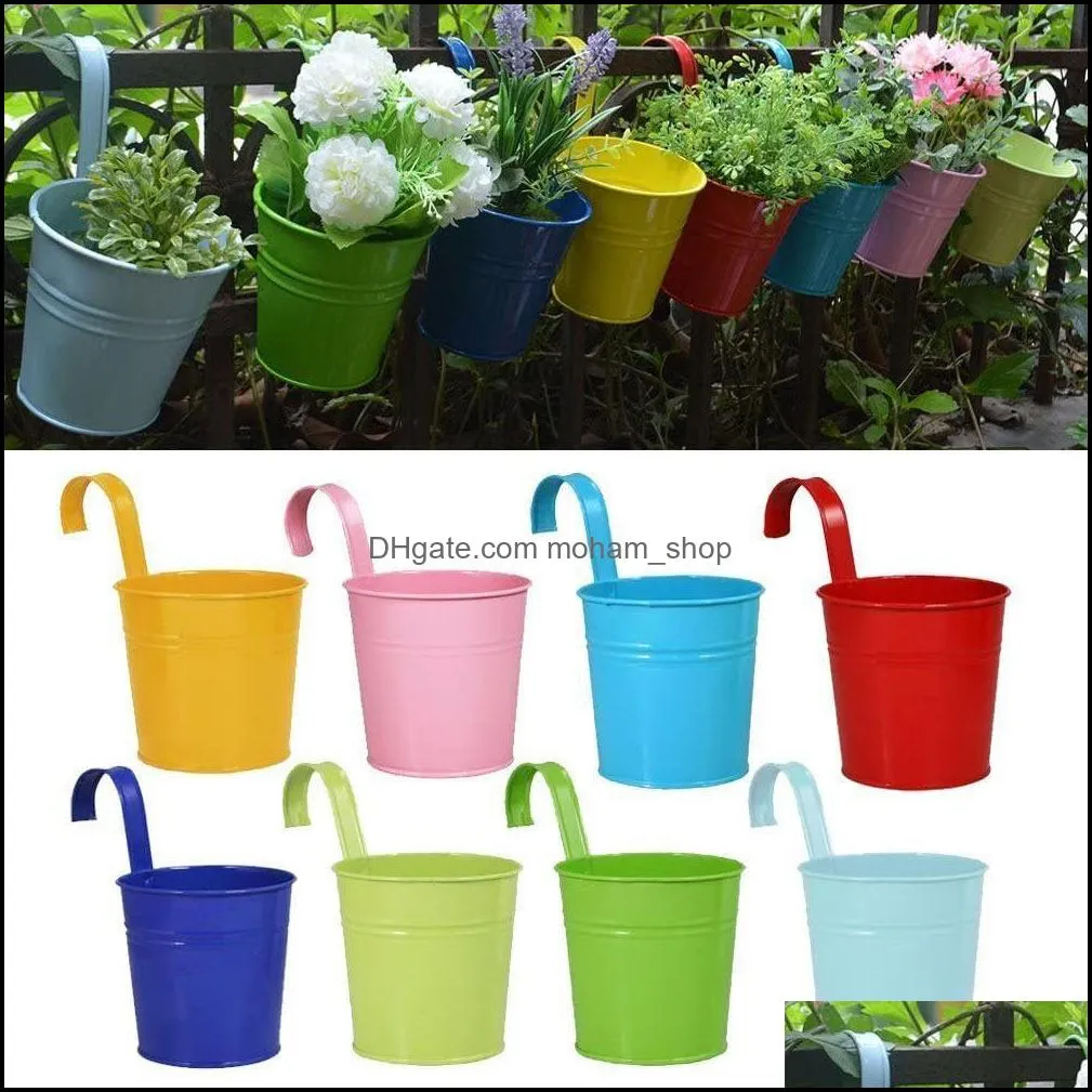 7 colors flower pots hanging pots garden pot balcony planters metal bucket flowers holders detachable hook rrd12071