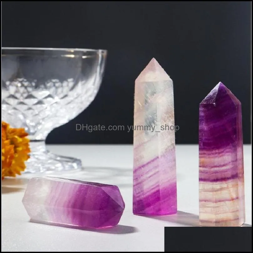 natural pink purple fluorite hexagonal single pointed column crafts ornaments ability quartz pillar mineral healing wands reiki crystal