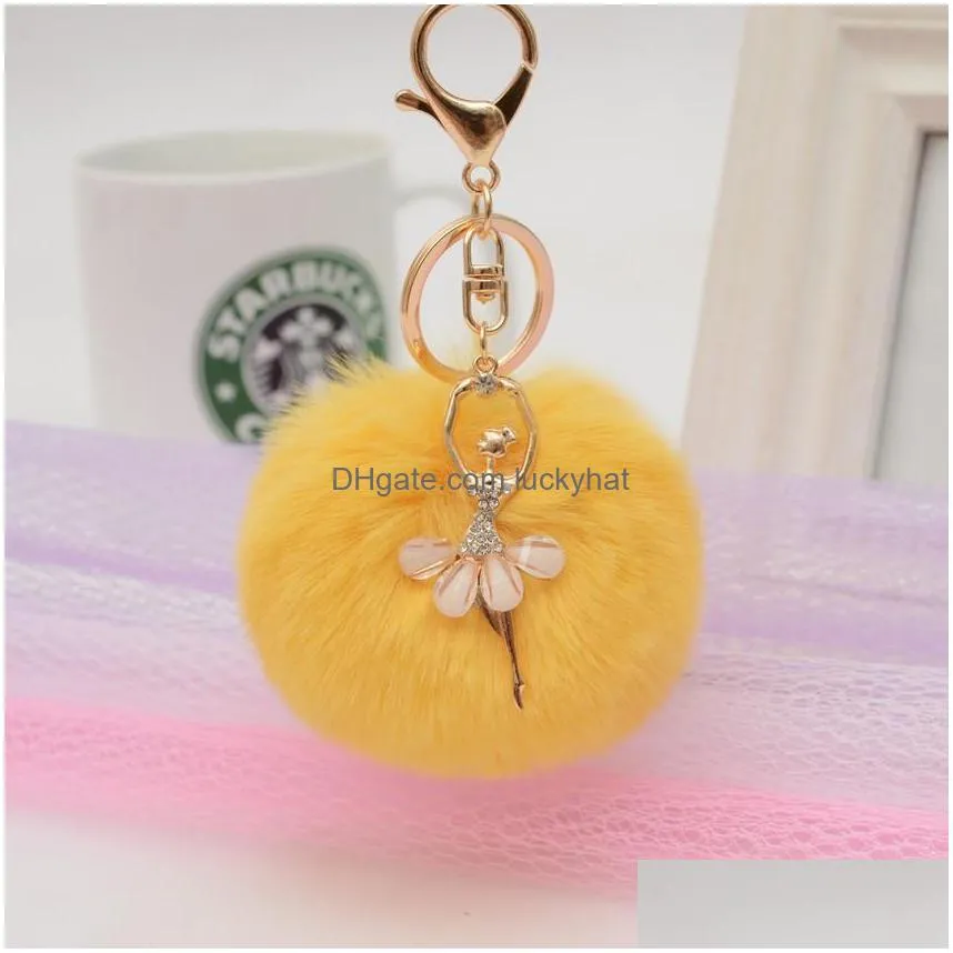 rhinestone ballet girl keychains rabbit hair ball keychains 16 color choose alloy fashion alloy keychains ds12