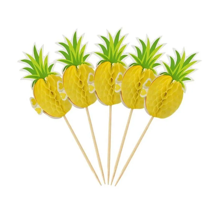 other festive party supplies 20/40pcs flamingo pineapple cake toppers cupcake flags hawaiian wedding birthday decoration kids favor