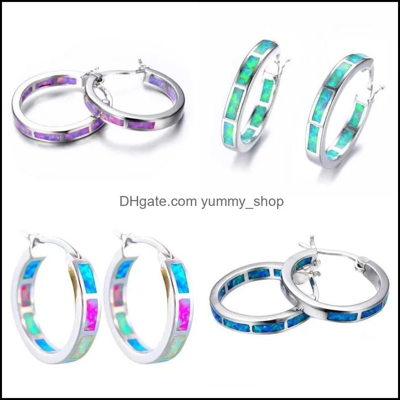 women circular colour hoop earrings jewellery lady type c opal plated silver fashion statement earring 2 7hj j2