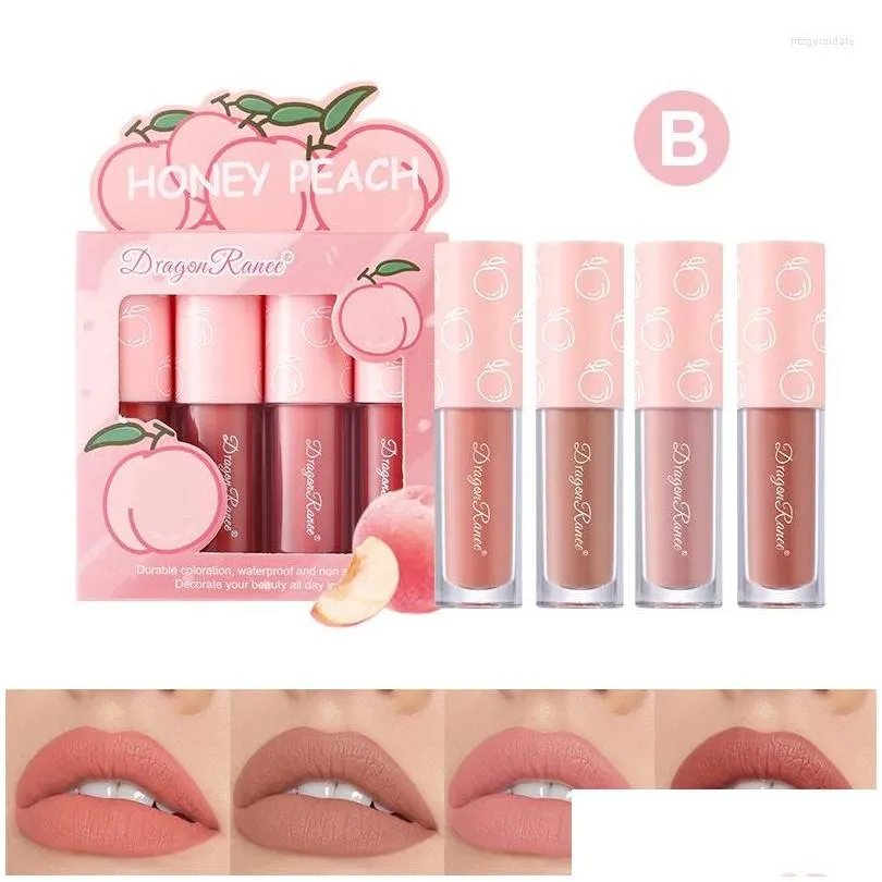 lip gloss 4 colors mini lipstick set velvet matte glaze tint dyeing lasting moisture cosmetics no fading fruit makeup