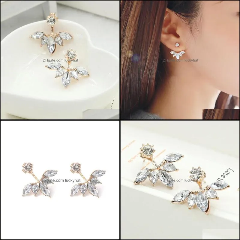 daisy flower earrings jewelry crystal rose gold silver ear jackets high quality leaf ear clips stud earrings for women