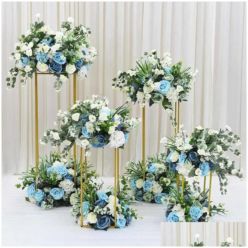 party decoration 4pcs wedding centerpiece goldplated geometric flower stand home shiny metal iron rectangle square frame backdrop