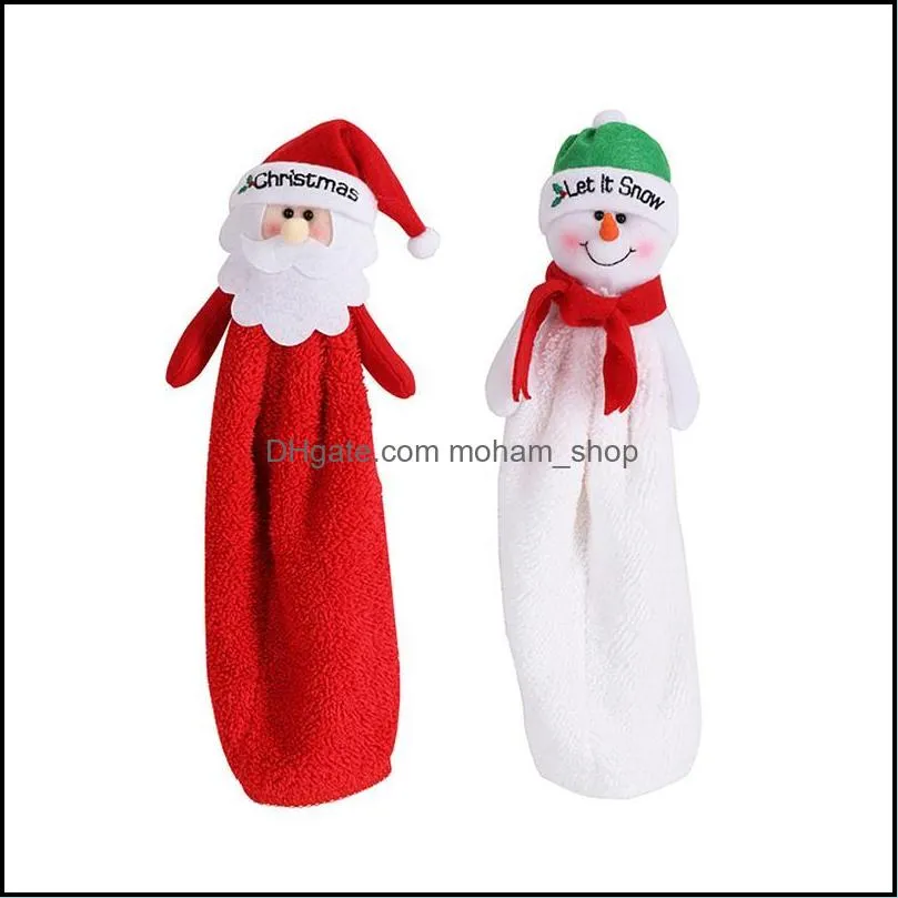 christmas snowman santa claus embroidered hand towel wallmounted wipe towel flannel fabric cleaning rag for kitchen bathroom