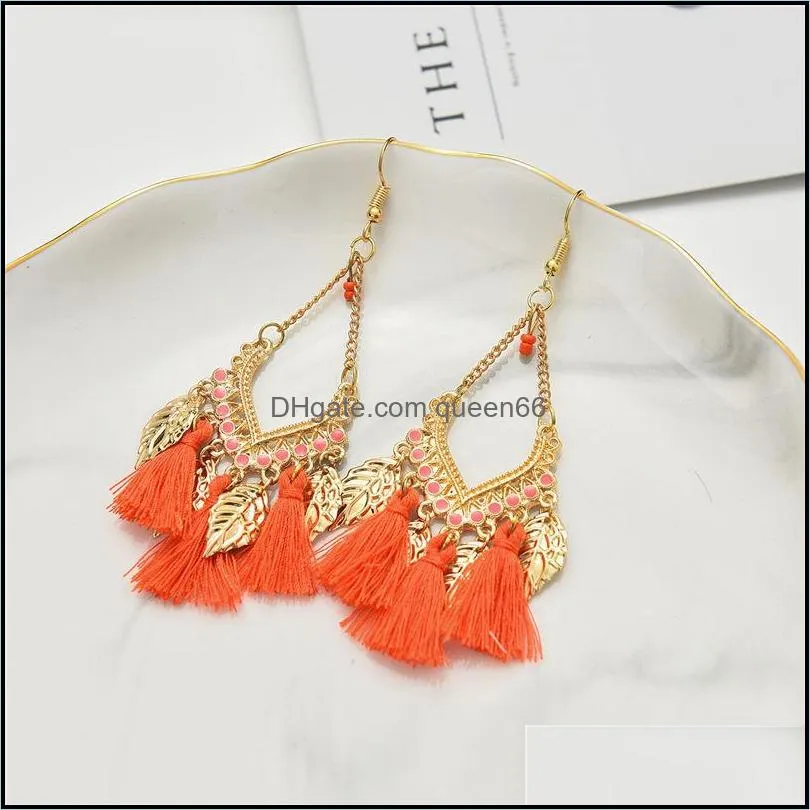 colorful boho leaf tassel earrings for women metal fringe tibetan jewelry brincos bijoux vintage bohemian drop dangle earrings