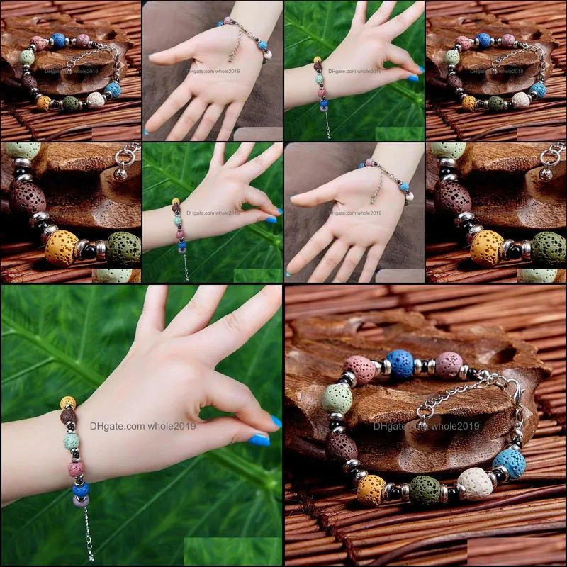 colorful lava stone beads strand bracelet friendship bracelets adjustable rope essential oil diffuser women jewelry gift