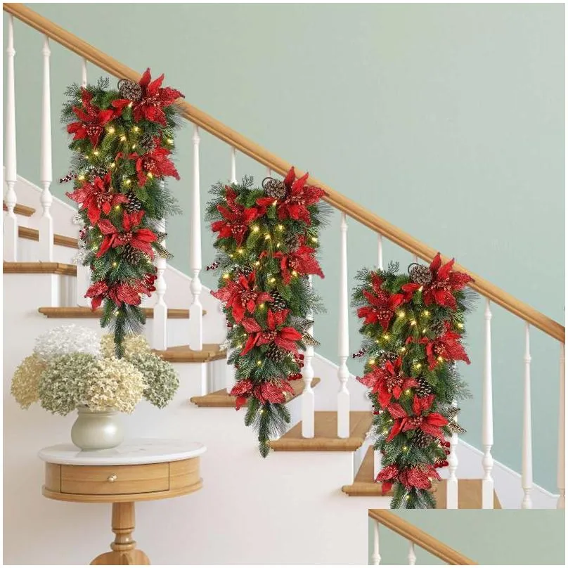 decorative flowers wreaths christmas led wreath garlands decoration cordless prelit stairs lights up navidad xmas decor adornos de