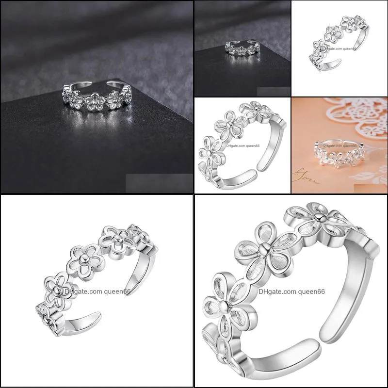 fashion cute women lady flower cute nice jewelry ring silver color rings elegant retro style wedding party gift