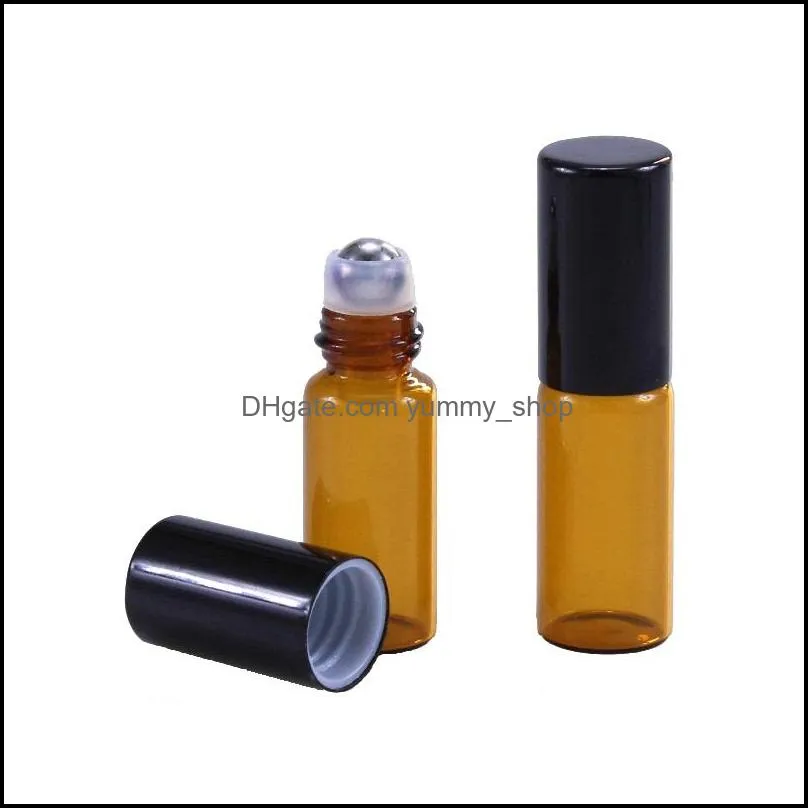 3ml 5ml amber glass roll on bottle travel  oil perfume bottle with stainless steel balls