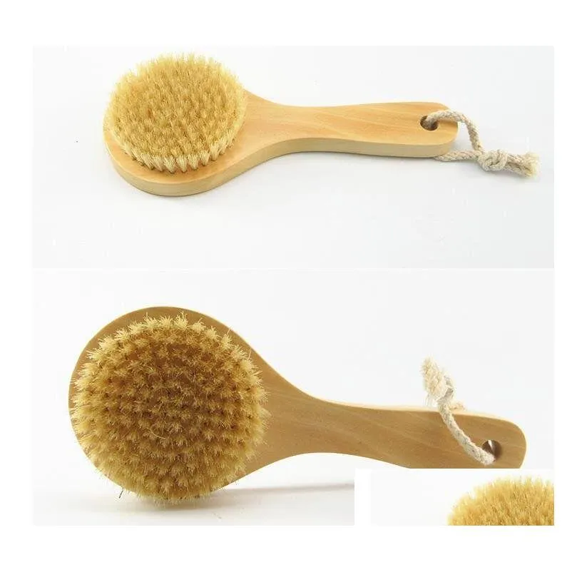 dry skin body brush with short wooden handle boar bristles shower scrubber exfoliating massager new fy5312 ss0111