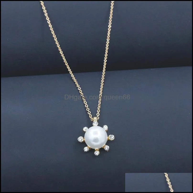 fashion elegant sun flower pearl necklace retro rhinestone pendant clavicle chains jewelry women